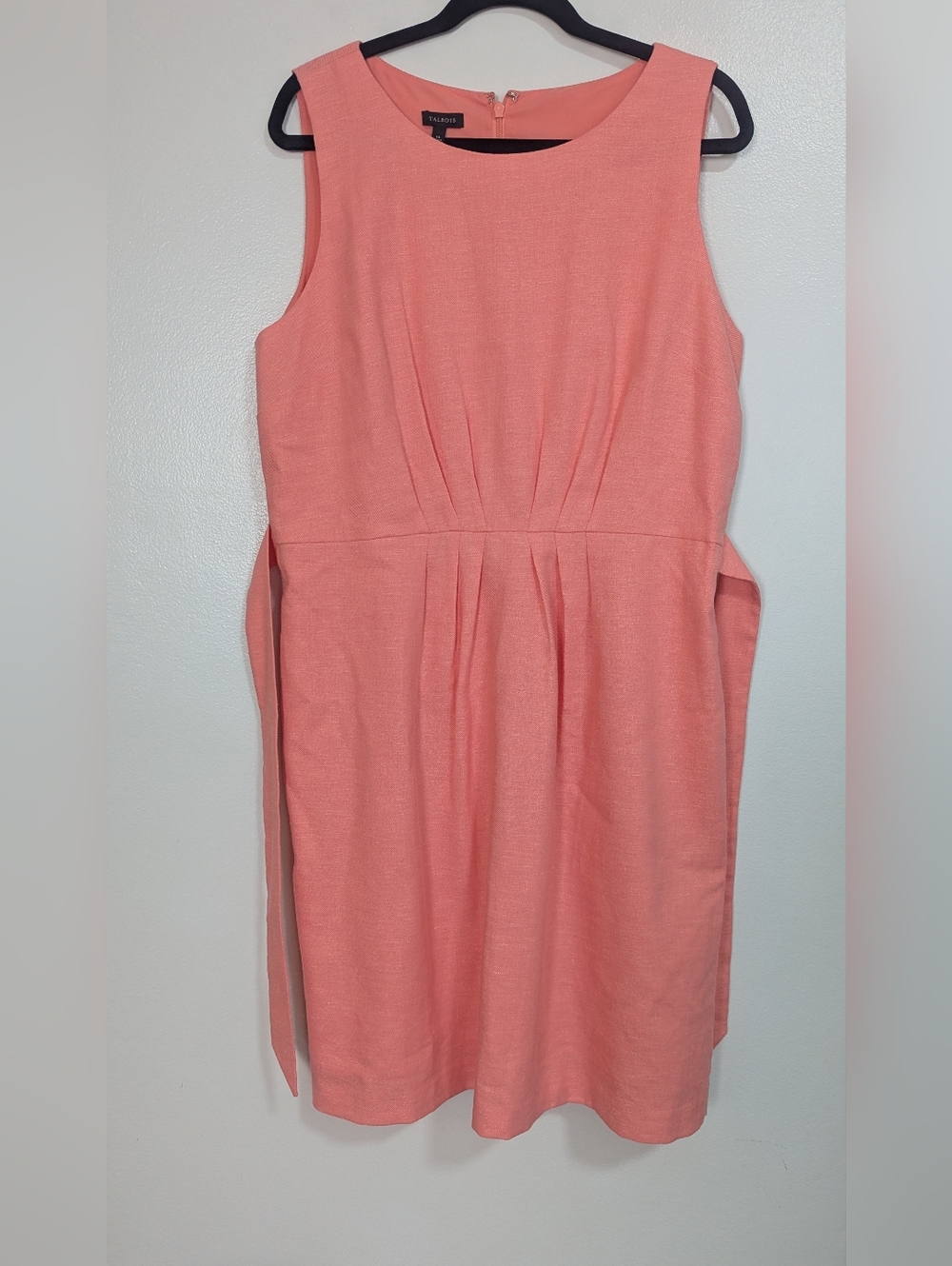 NWT Talbots Linen Blend Sleeveless Pleated Sheath Dress Peach Coral Size 14‎